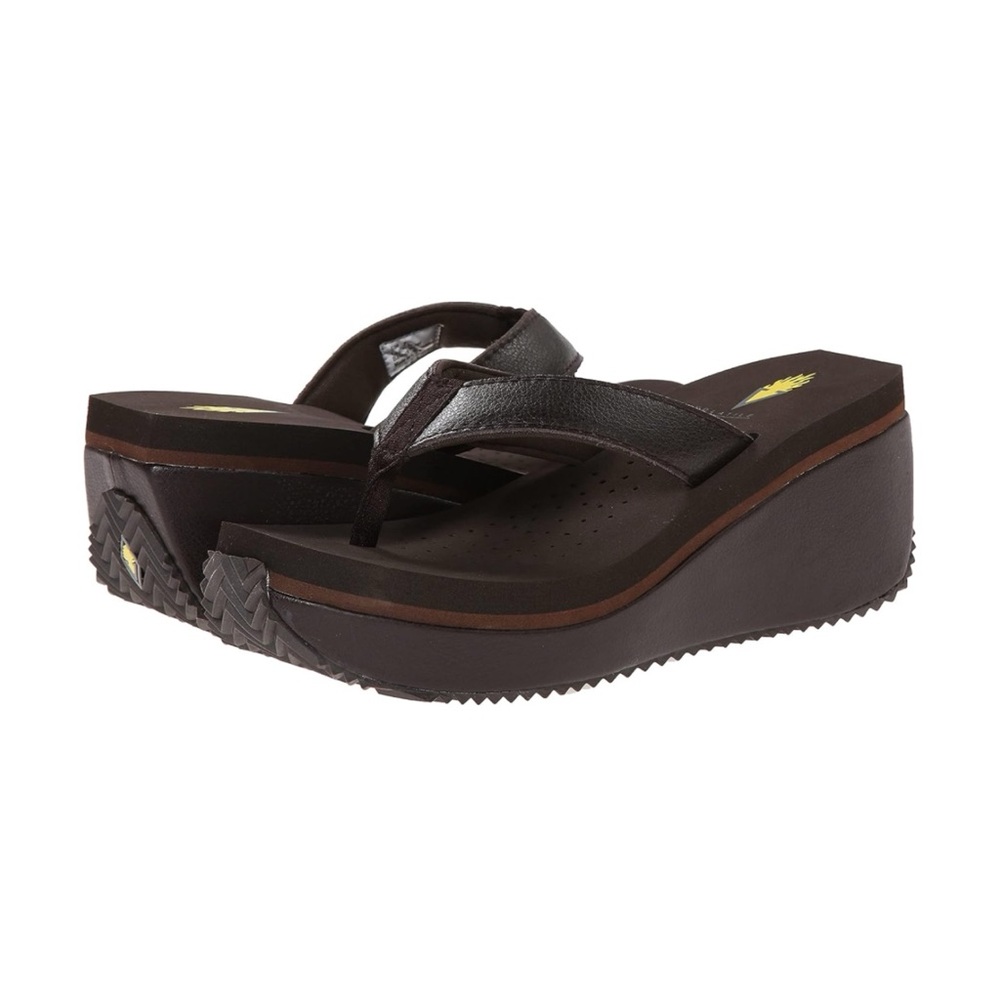 Volatile Brown Leather Frappuccino Platform Wedge Flip Flops Womens Size 9